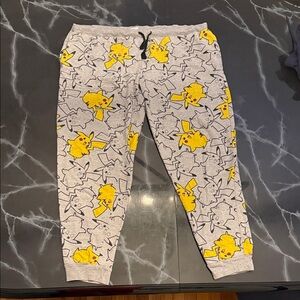 Unisex L Adult/ junior Pikachu Print Joggers - Gray and Yellow